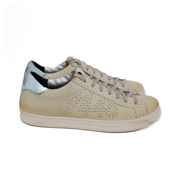 P448 Women\'s Leather Perforated John Sneakers Beige 41 EU- 10.5 US Made Italy